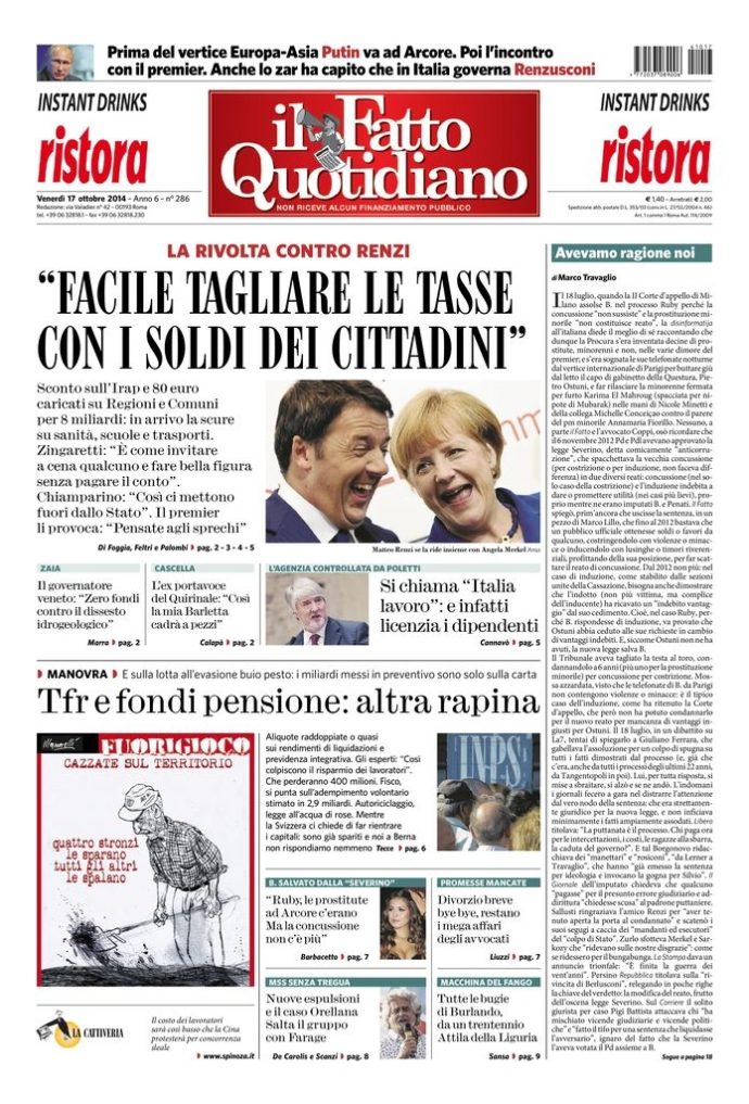 Copertina di venerdì 17 ottobre 2014