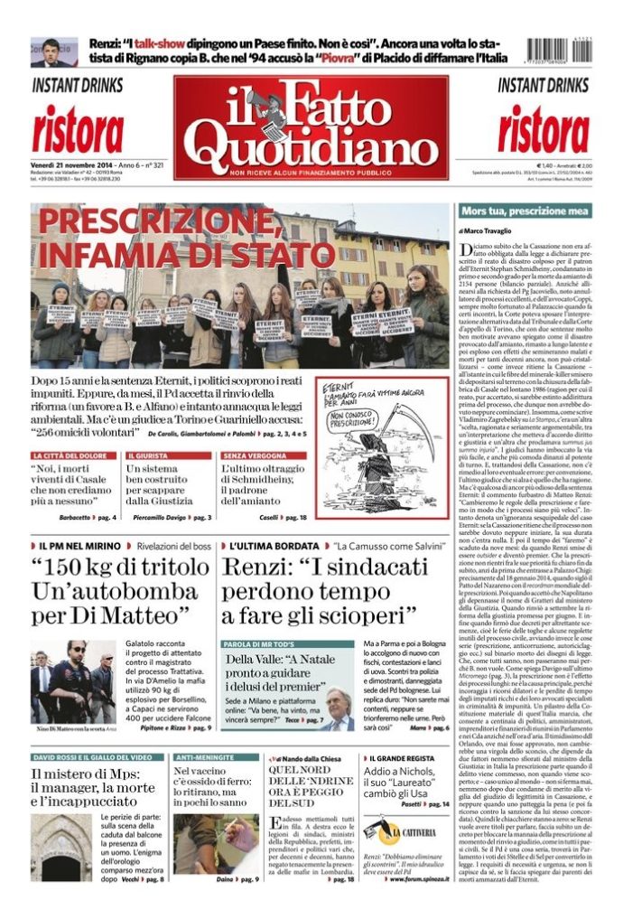 Copertina di venerdì 21 novembre 2014