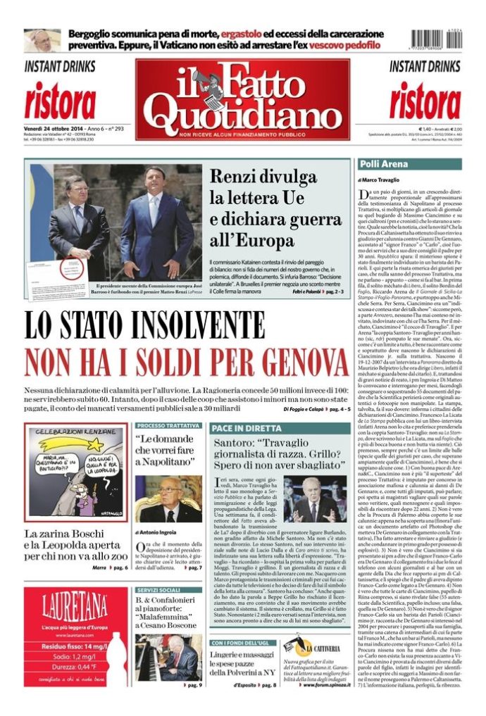 Copertina di venerdì 24 ottobre 2014