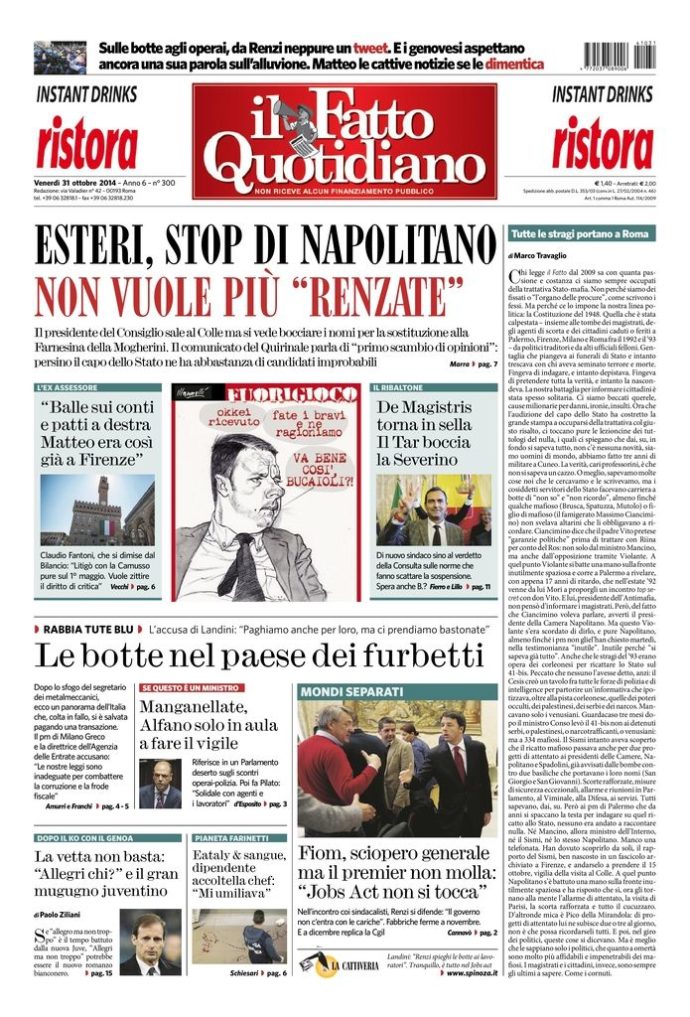 Copertina di venerdì 31 ottobre 2014