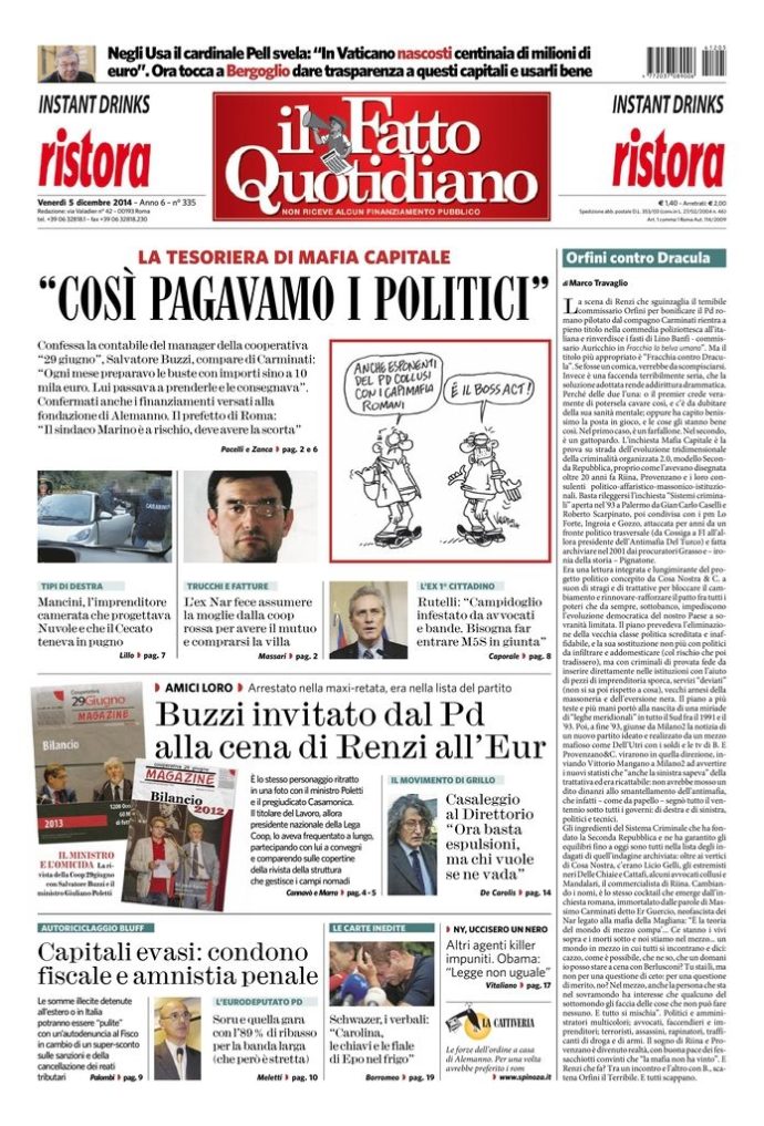 Copertina di venerdì 5 dicembre 2014