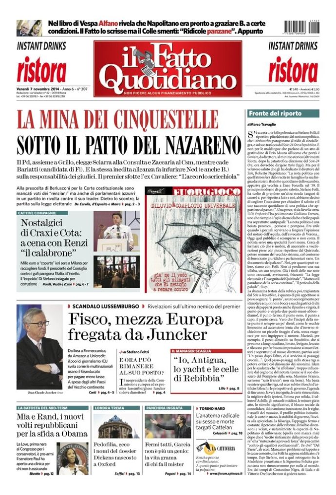 Copertina di venerdì 7 novembre 2014