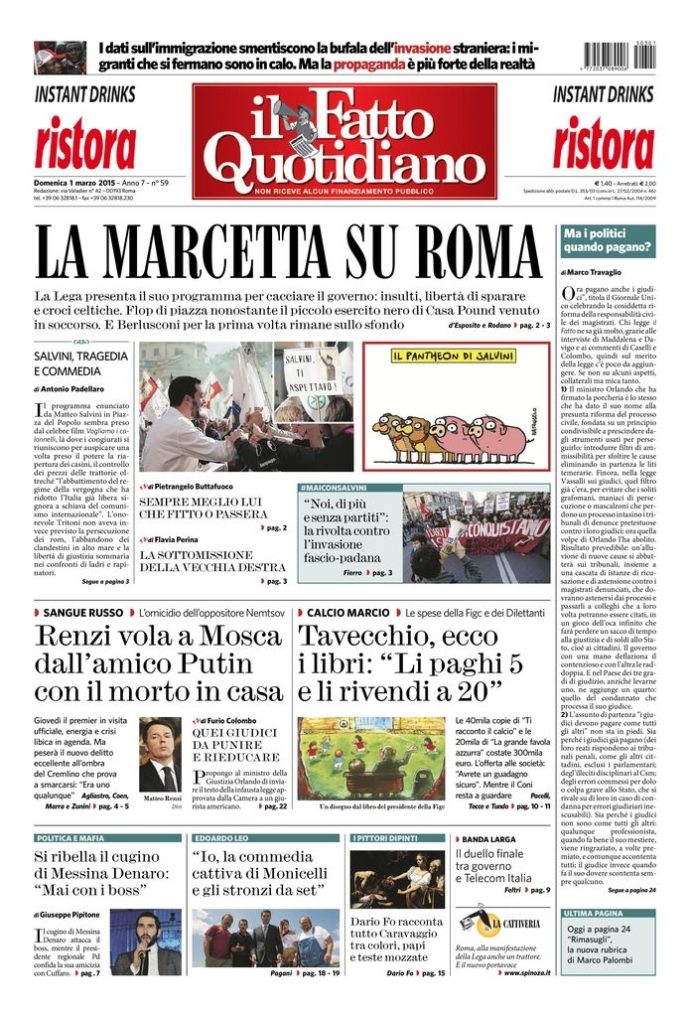 Copertina di domenica 1 marzo 2015