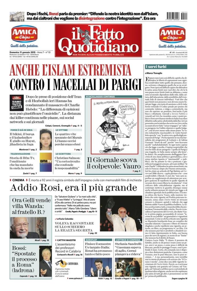 Copertina di domenica 11 gennaio 2015