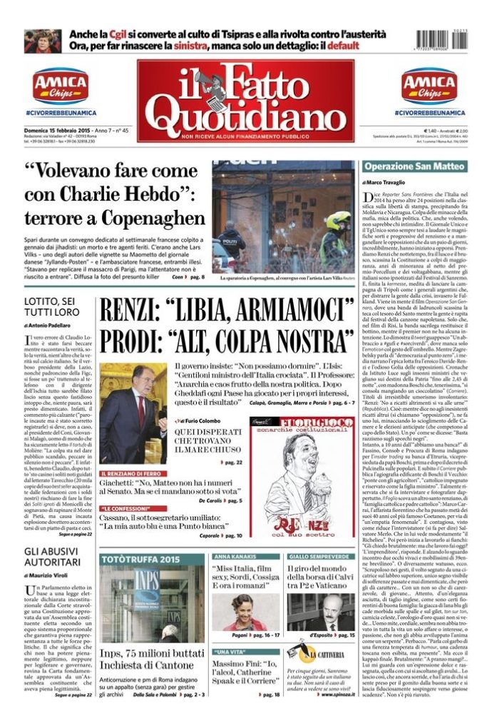 Copertina di domenica 15 febbraio 2015