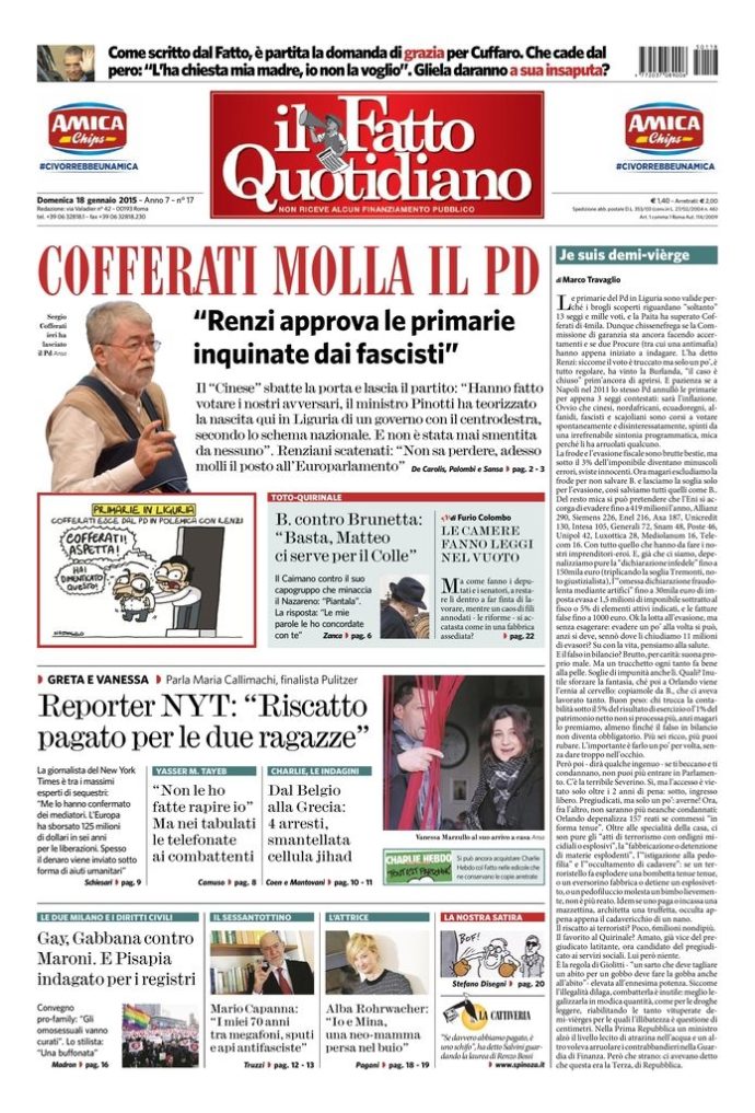 Copertina di domenica 18 gennaio 2015