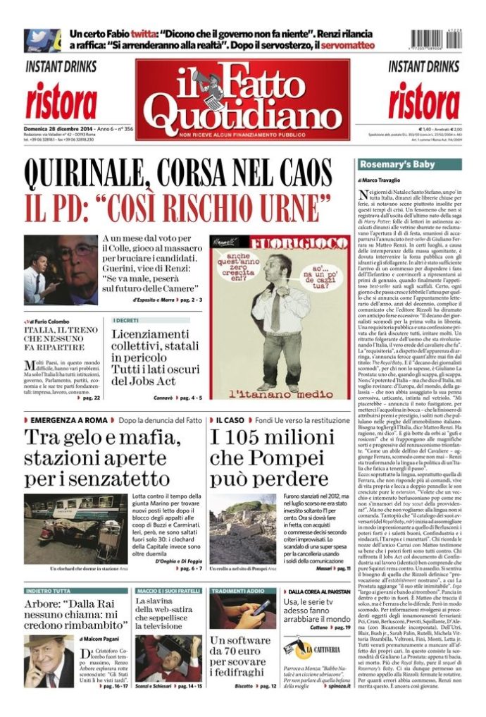 Copertina di domenica 28 dicembre 2014