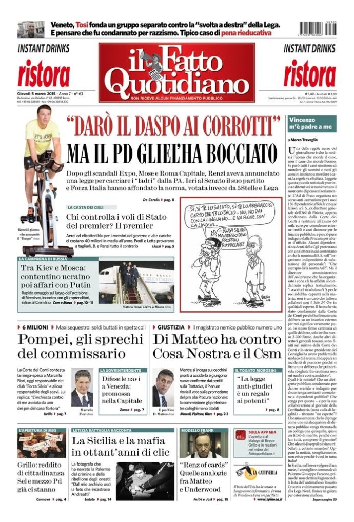 Copertina di giovedì 5 marzo 2015