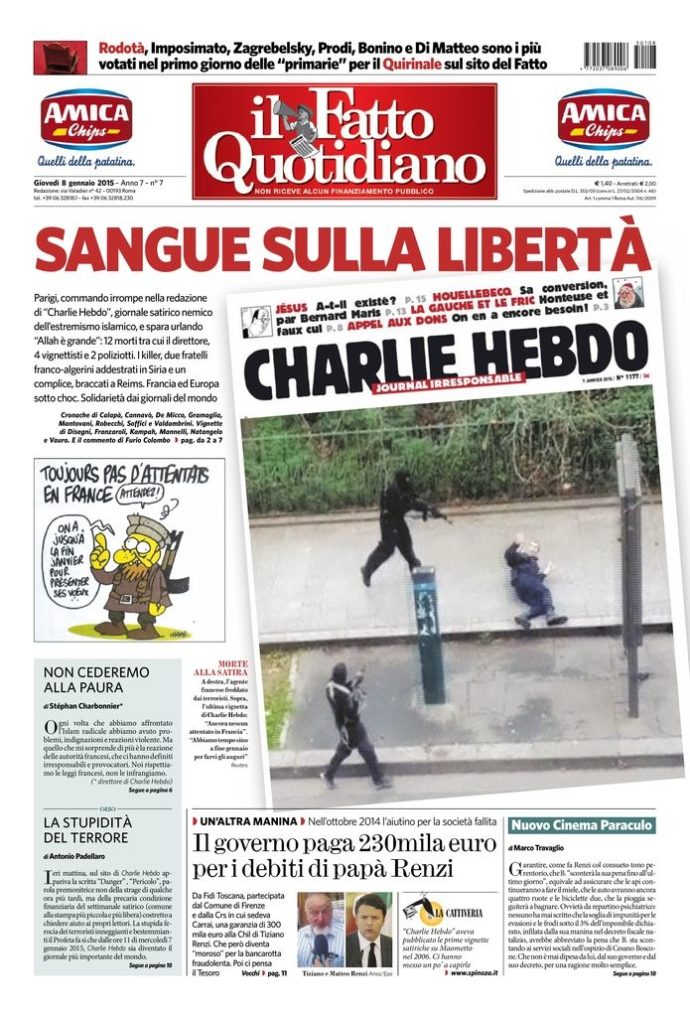 Copertina di giovedì 8 gennaio 2015