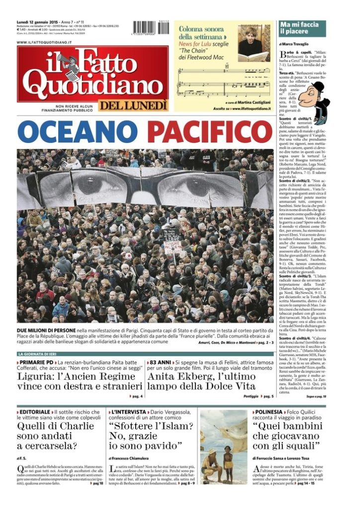 Copertina di lunedì 12 gennaio 2015