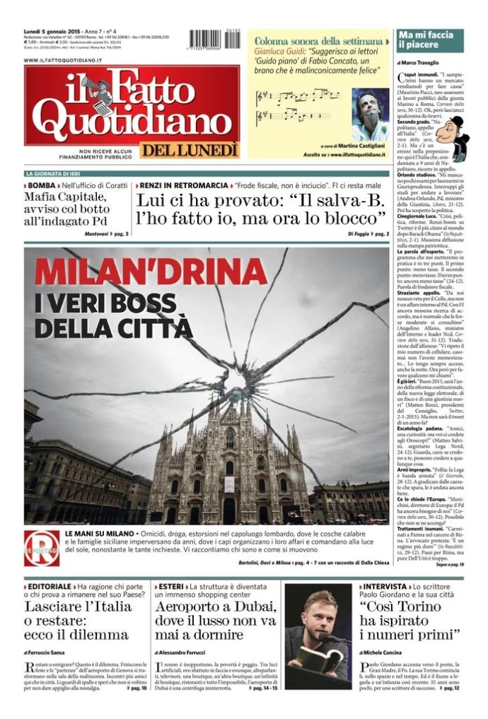 Copertina di lunedì 5 gennaio 2015