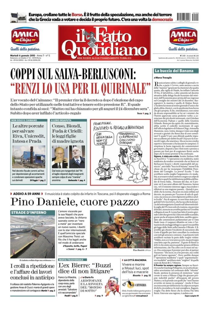 Copertina di martedì 6 gennaio 2015