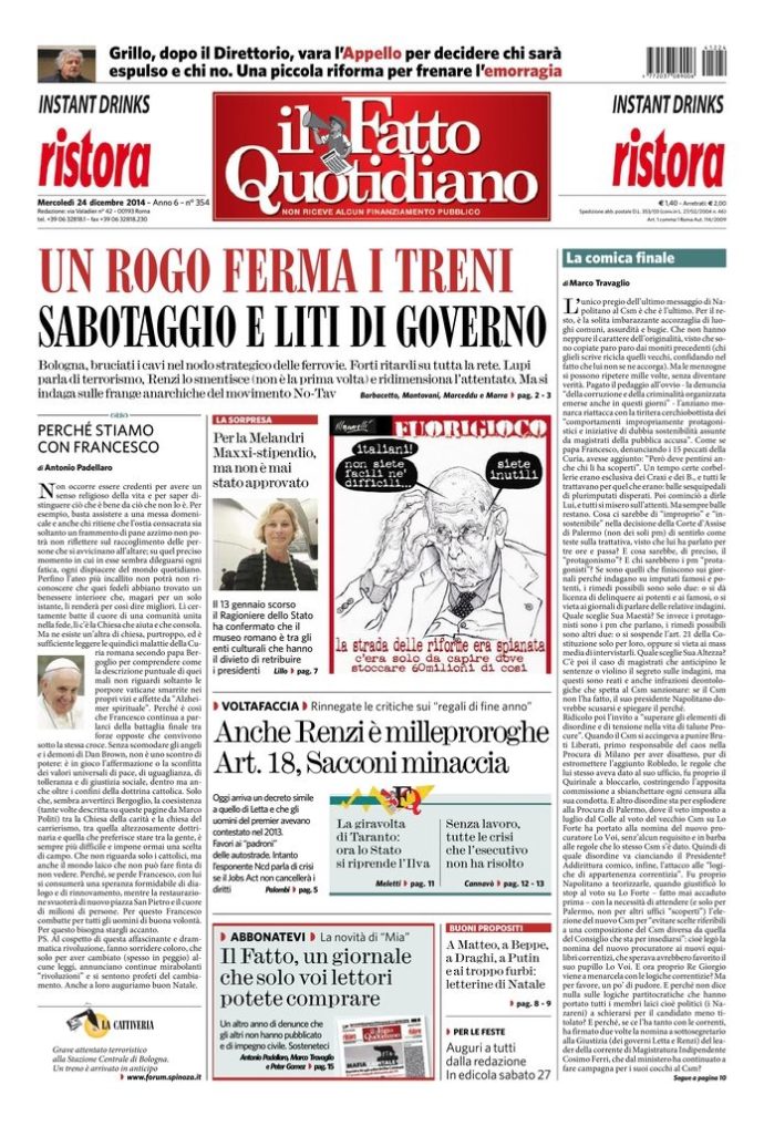 Copertina di mercoledì 24 dicembre 2014