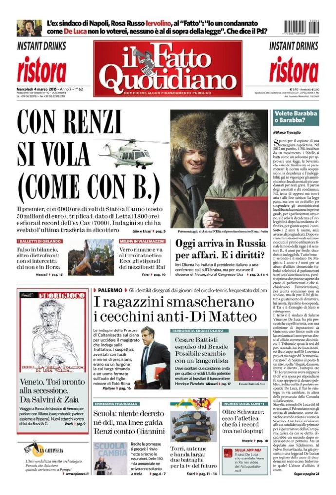 Copertina di mercoledì 4 marzo 2015