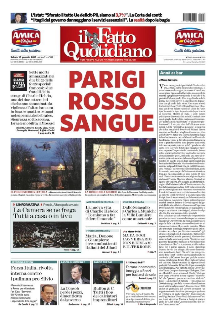 Copertina di sabato 10 gennaio 2015