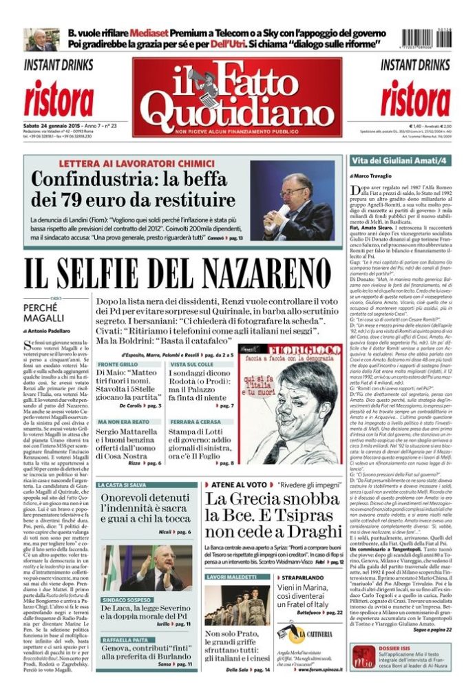 Copertina di sabato 24 gennaio 2015