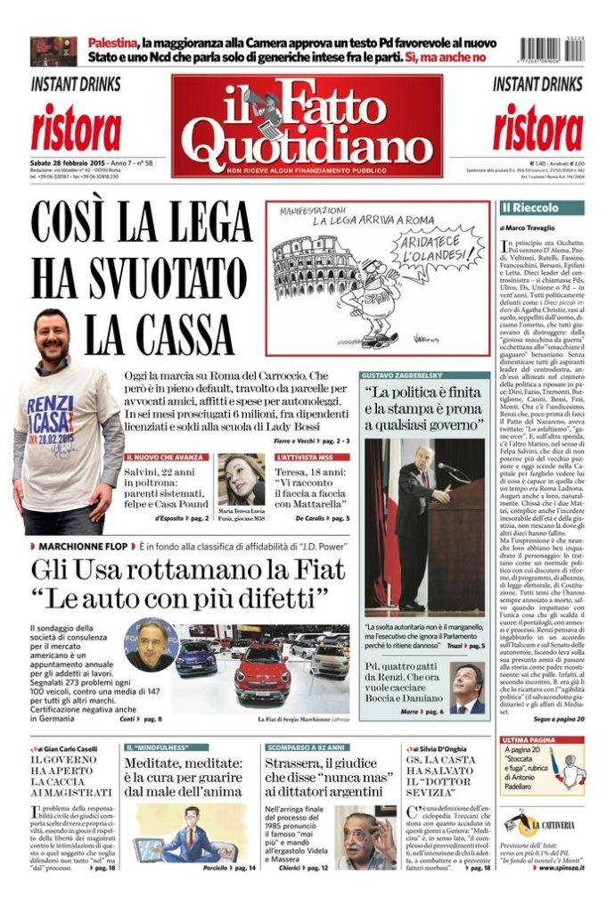 Copertina de Il Fatto Quotidiano di Sab 28 Febbraio 2015