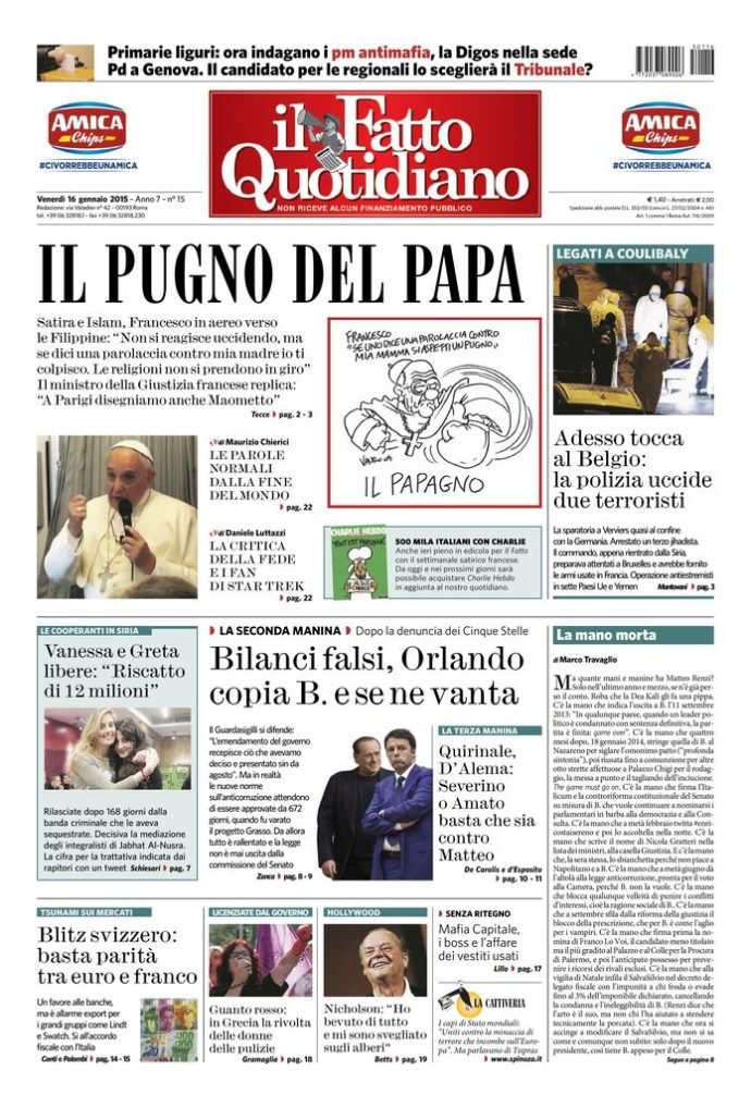 Copertina di venerdì 16 gennaio 2015