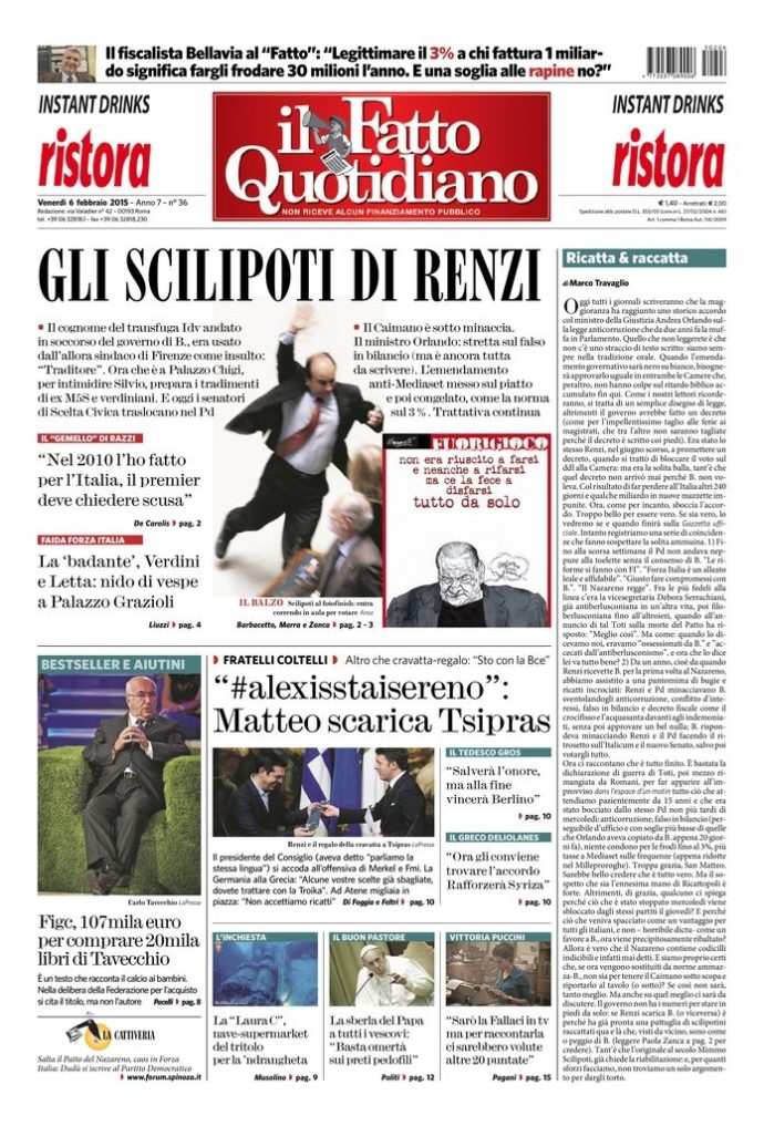 Copertina di venerdì 6 febbraio 2015