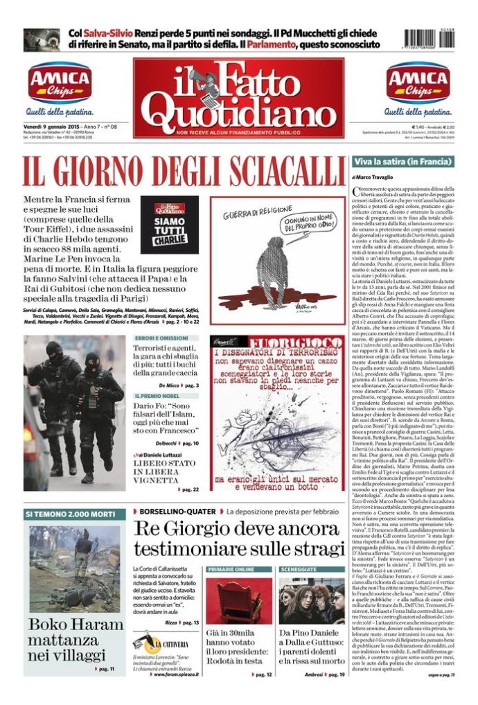 Copertina di venerdì 9 gennaio 2015