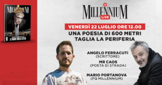 Copertina di Mr Caos e la poesia di strada più grande del mondo: in diretta su MillenniumLive con Portanova e lo scrittore Ferracuti