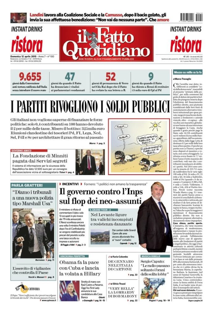 Copertina di domenica 12 aprile 2015