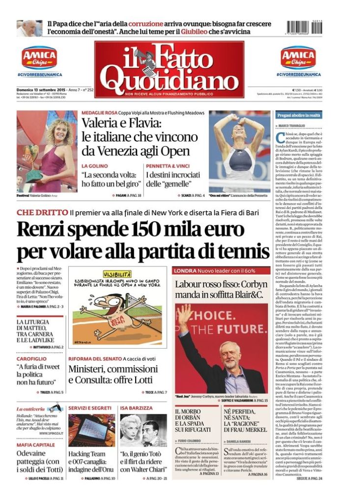 Copertina di domenica 13 settembre 2015