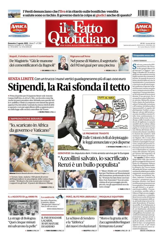 Copertina di domenica 2 agosto 2015