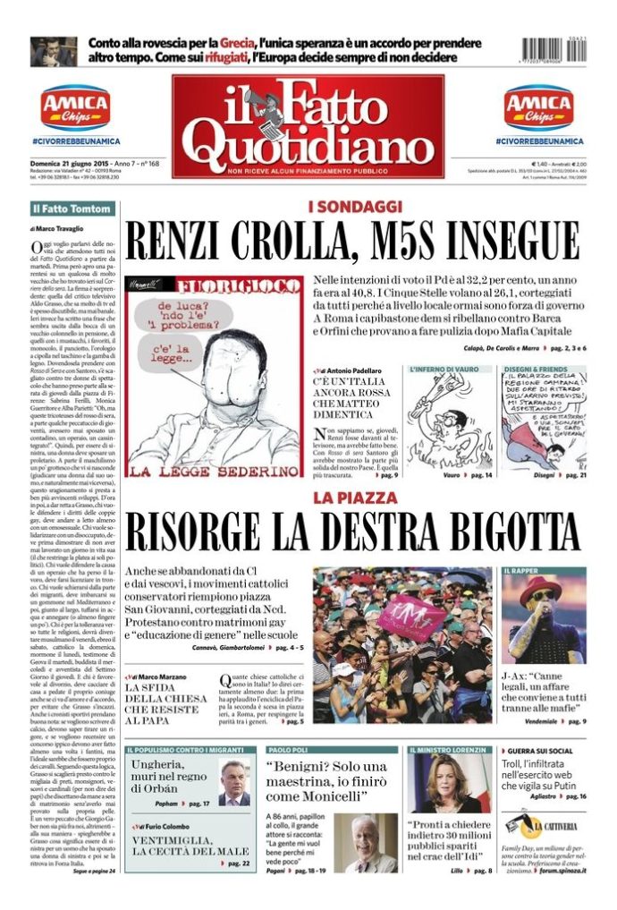 Copertina di domenica 21 giugno 2015