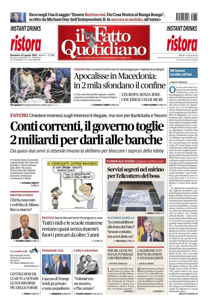 Copertina di domenica 23 agosto 2015