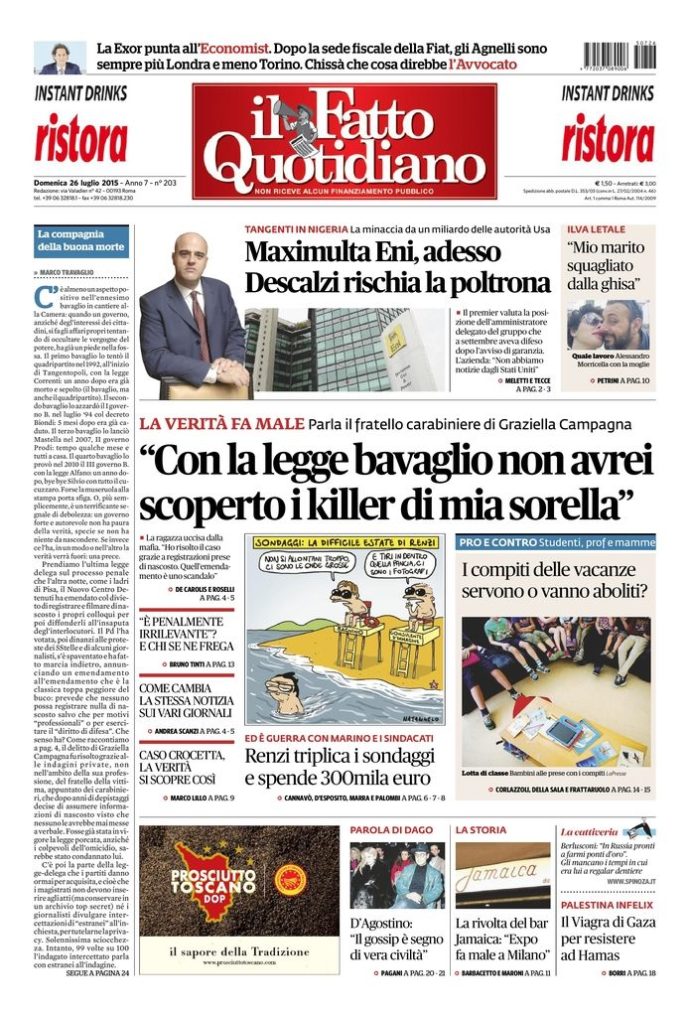 Copertina di domenica 26 luglio 2015