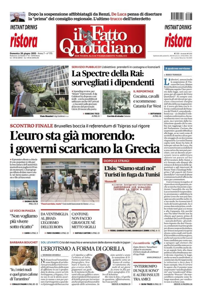 Copertina di domenica 28 giugno 2015