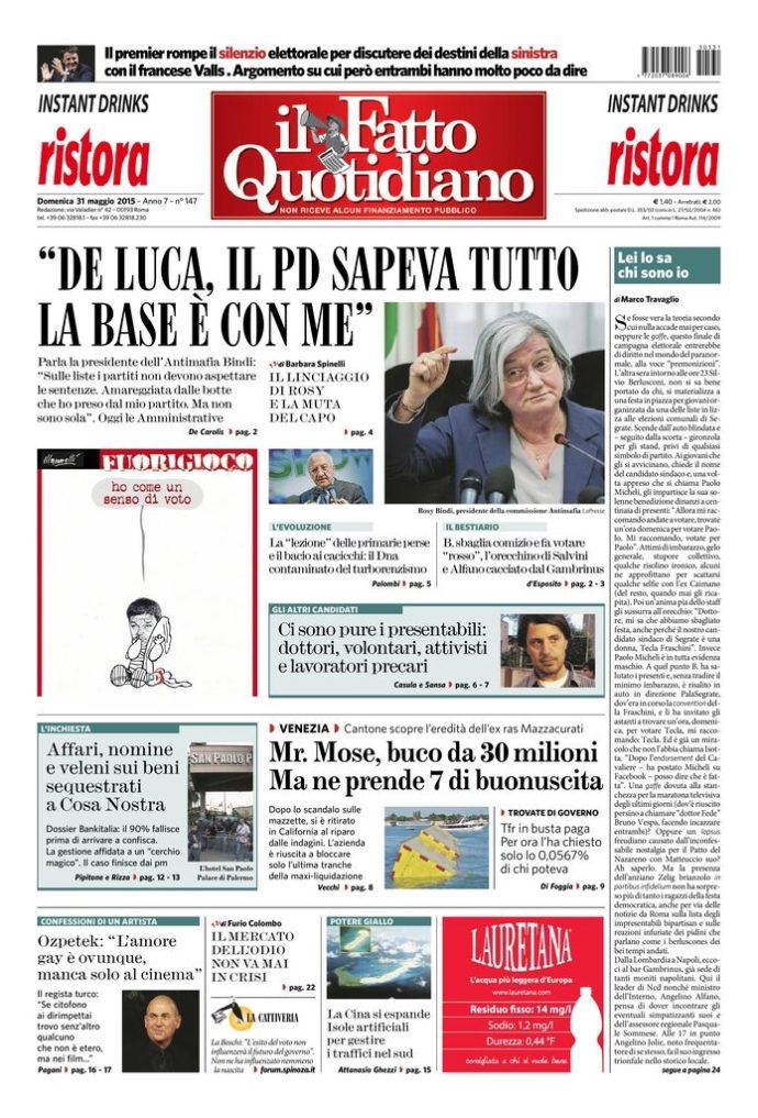 Copertina di domenica 31 maggio 2015