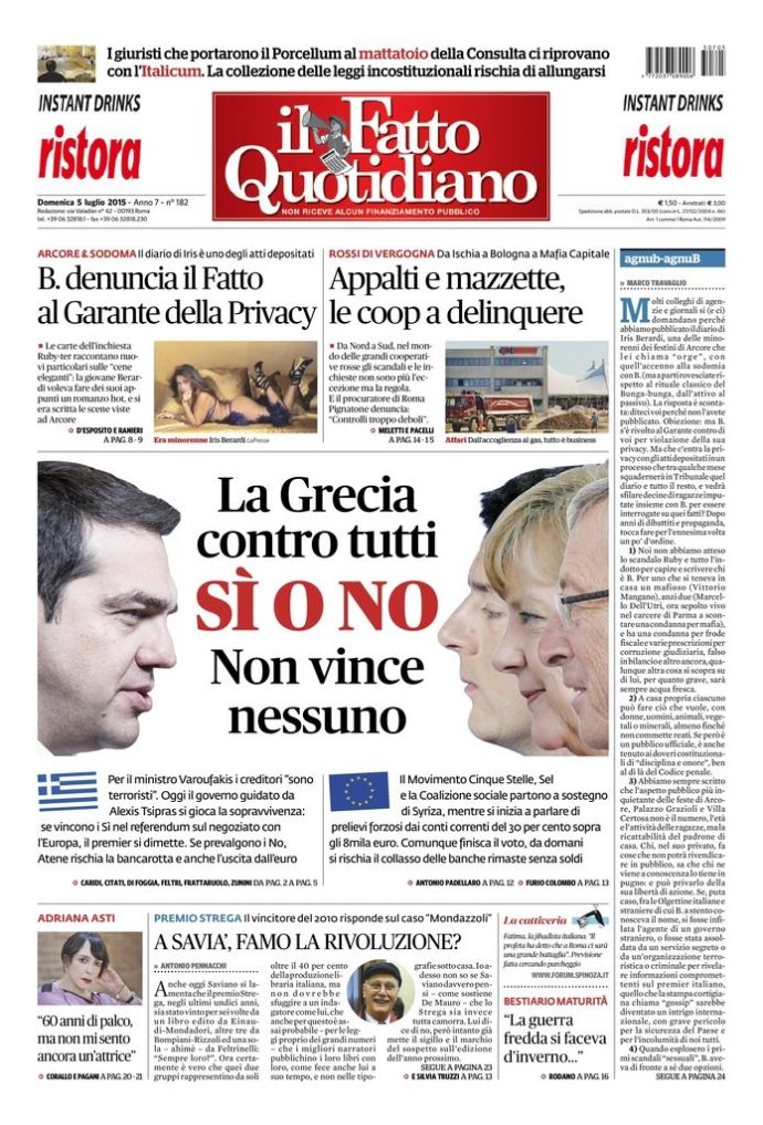 Copertina di domenica 5 luglio 2015