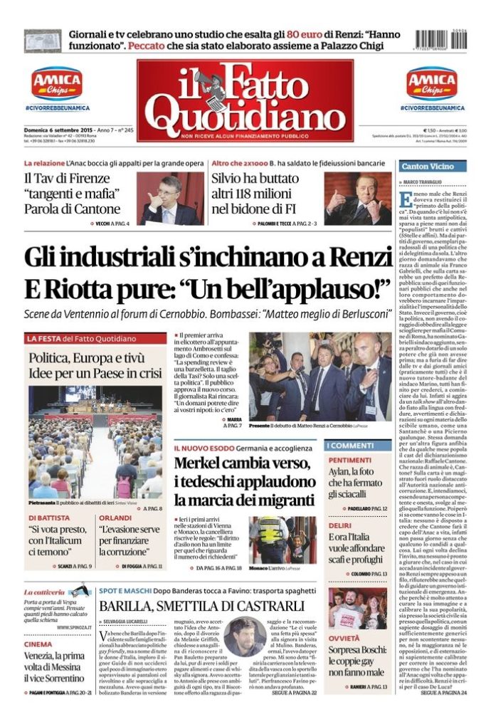 Copertina di domenica 6 settembre 2015