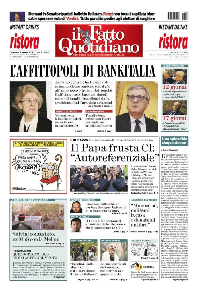 Copertina di domenica 8 marzo 2015