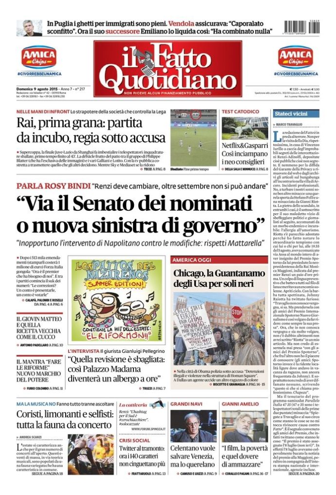 Copertina di domenica 9 agosto 2015