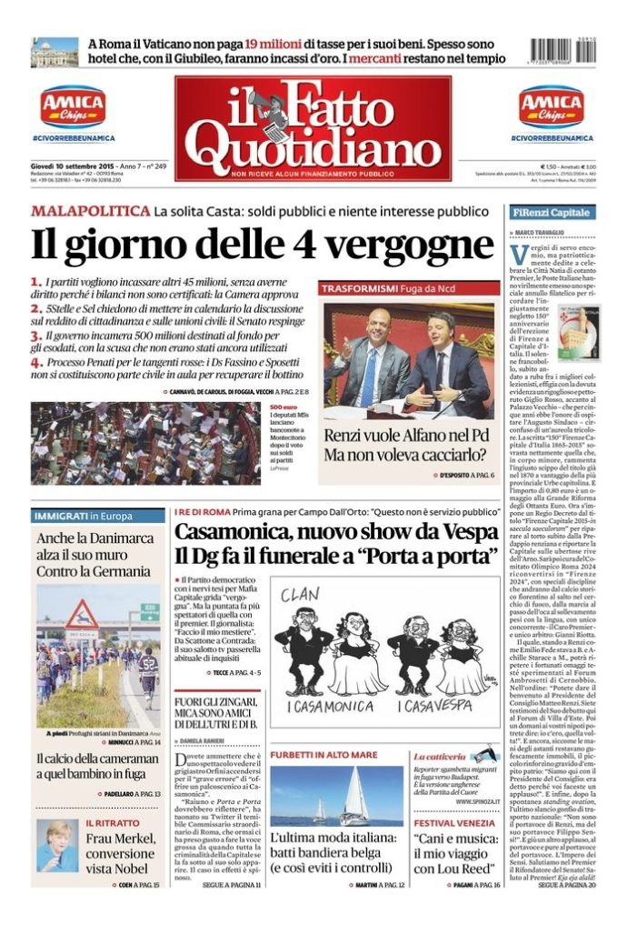 Copertina di giovedì 10 settembre 2015