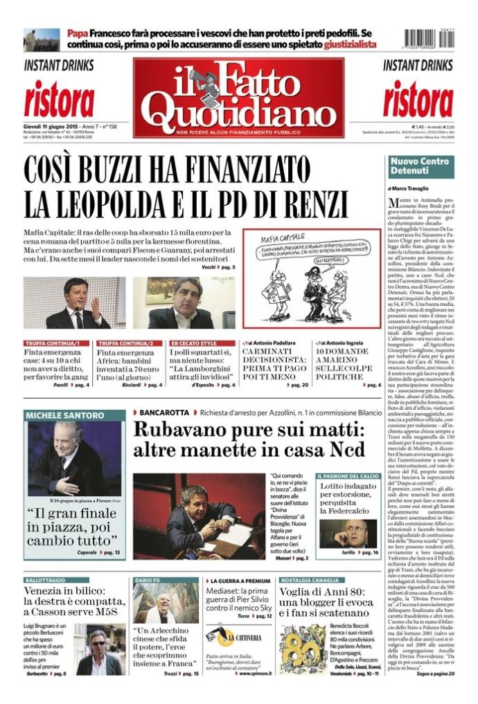 Copertina di giovedì 11 giugno 2015