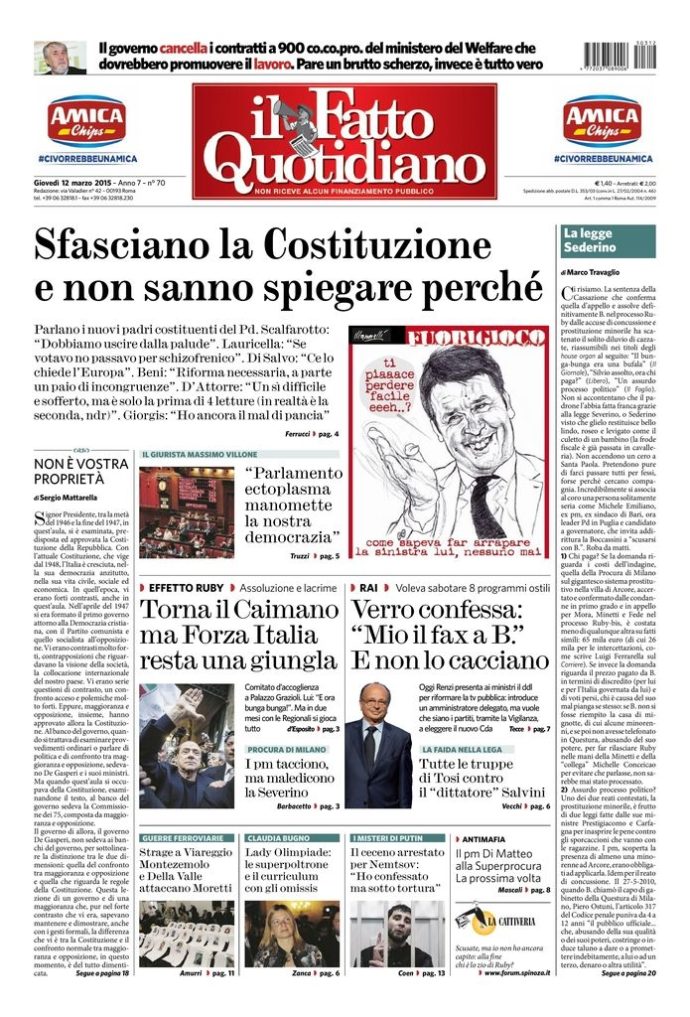 Copertina di giovedì 12 marzo 2015