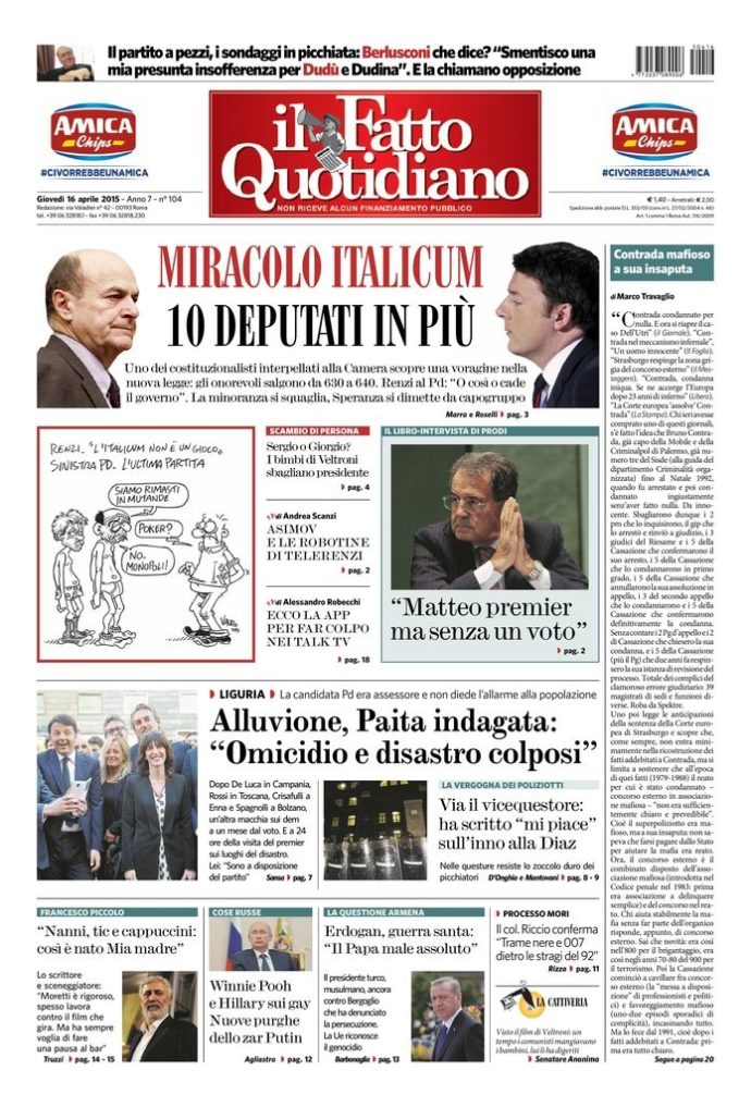 Copertina di giovedì 16 aprile 2015