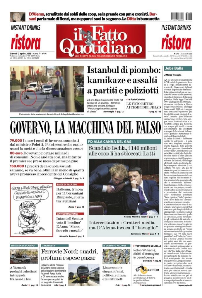 Copertina di giovedì 2 aprile 2015