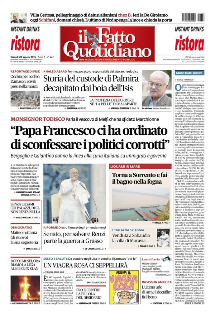 Copertina di giovedì 20 agosto 2015