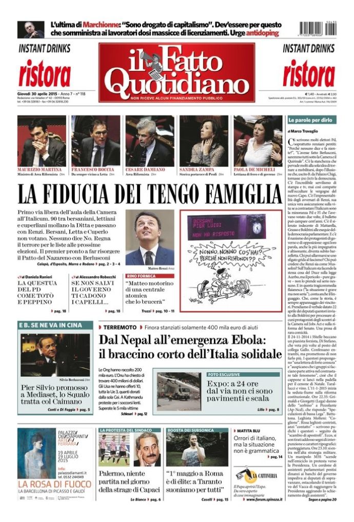 Copertina di giovedì 30 aprile 2015