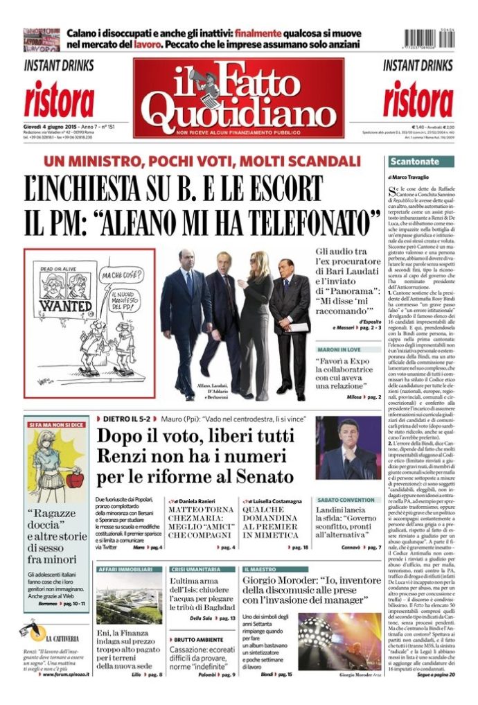 Copertina di giovedì 4 giugno 2015