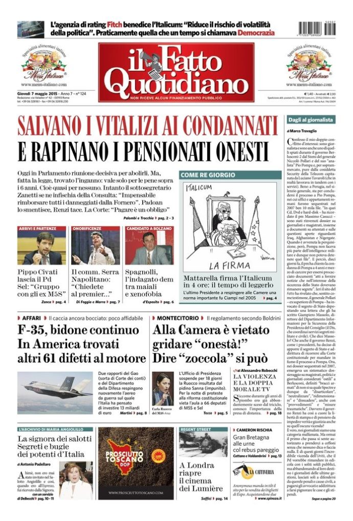 Copertina di giovedì 7 maggio 2015