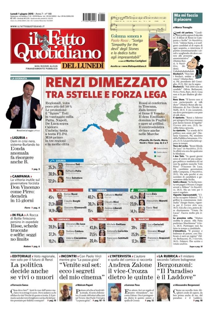 Copertina di lunedì 1 giugno 2015