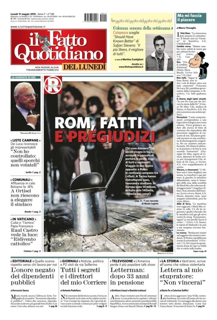 Copertina di lunedì 11 maggio 2015