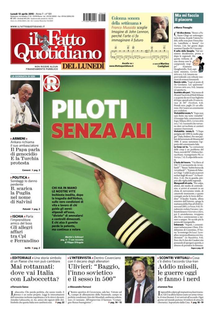 Copertina di lunedì 13 aprile 2015