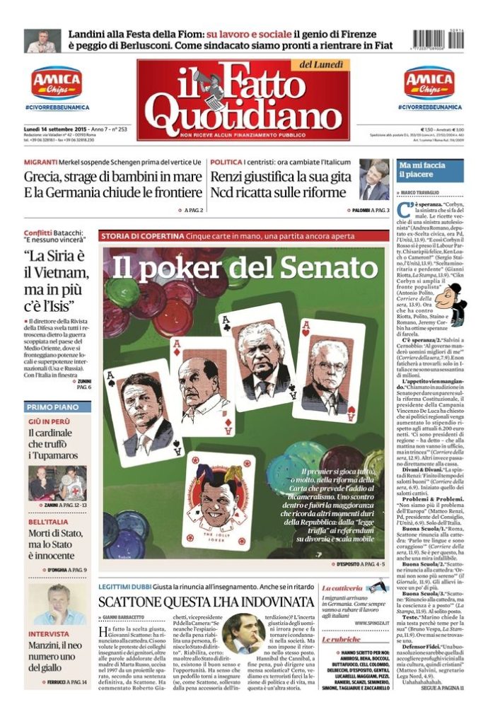 Copertina di lunedì 14 settembre 2015